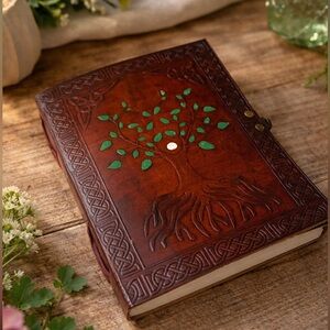 Cottage core unique Brown Genuine Leather Journal vintage tree